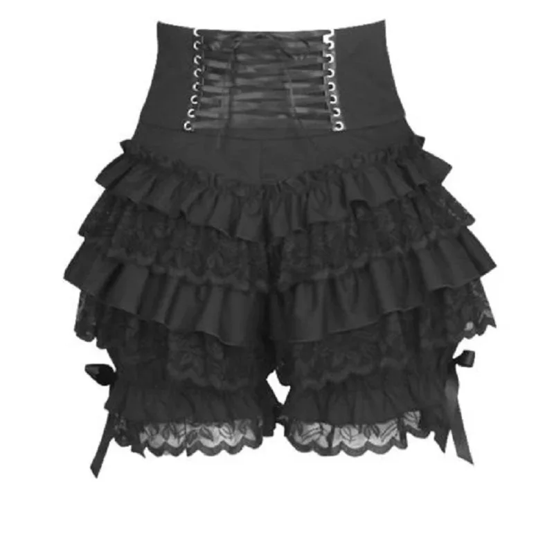 Girl Fashion Cute Black Gothic Steampunk Lolita Ruffle Lace Pumpkin Bloomer Cotton High Waist Shorts Cosplay Little Devil Female