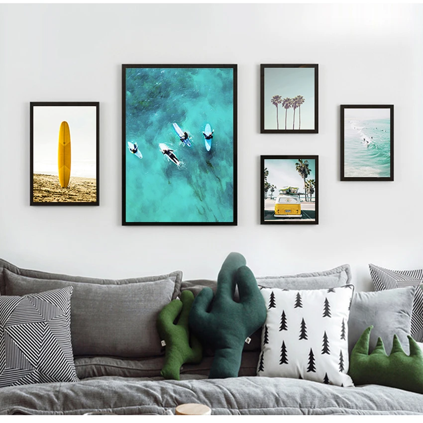 Prints Coastal Decor Paintings for Living Room Wall California Print Set Surf Wall Art Canvas Painting Beach Posters Surfboard