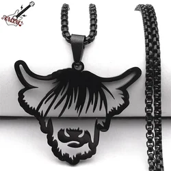 Hip Hop Punk Animal Cow Cattle Head Necklace for Women Men Stainless Steel Black Color Bull Calf Chain Jewelry collier NZZZ511S6