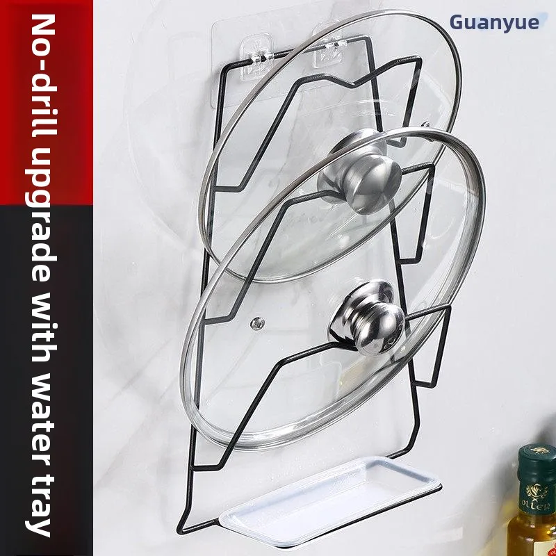 

No-Drill Kitchen Pot Cover Holder Multi-Layer Storage Rack Wall-Mounted Home Use Stainless Steel Cooking Utensil Organizer