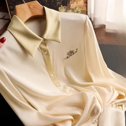 Satin Vintage Women Blouses Summer Loose Fit Long Sleeves Floral Tops FASHION Clothing Sales Casual Prints Women's Shirts