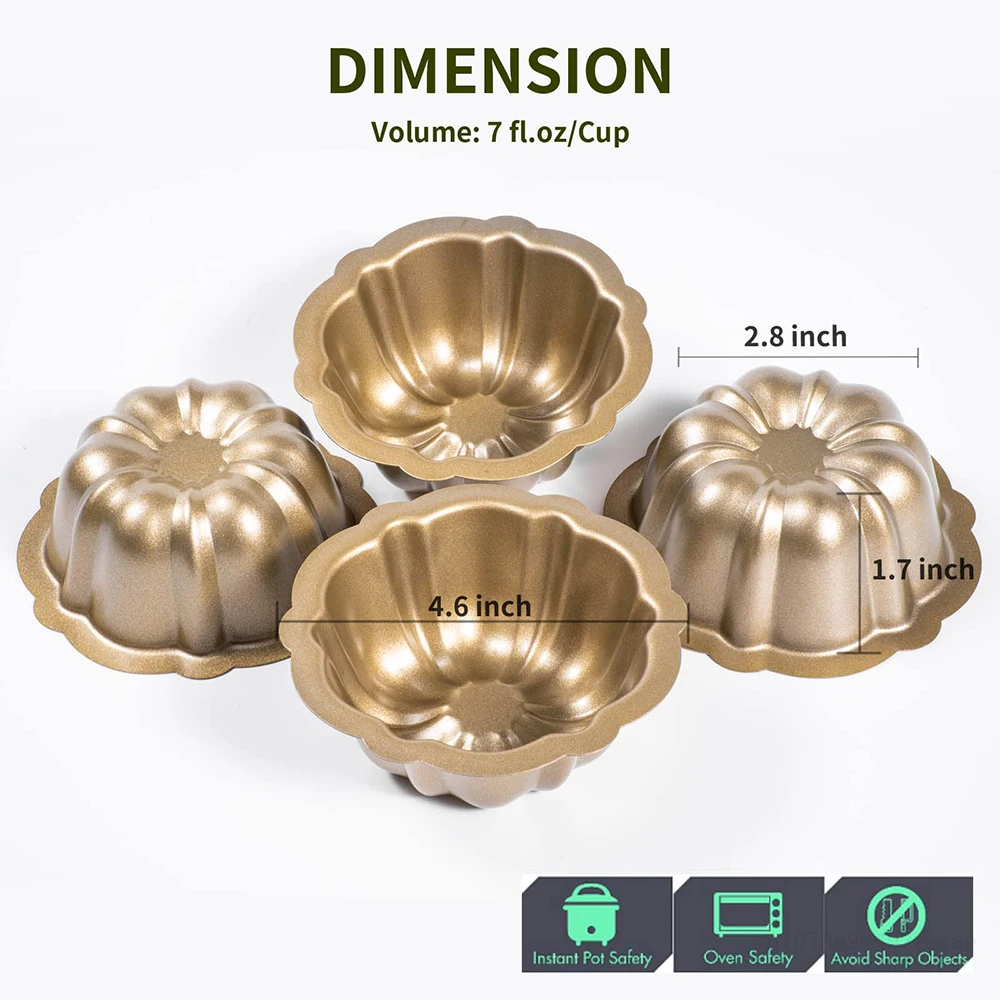 4 Pack 4 Inch Mini Bundt Cake Pans for Baking Non-stick Carbon Steel Fluted Cake Pan Set Pumpkin Shaped Cake Mold Kitchen Tools