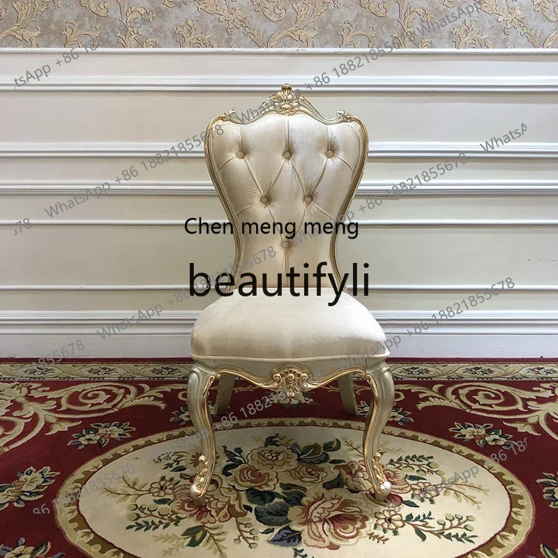 

French solid wood fabric dining chair luxury carved soft bag chair restaurant sofa chair2936
