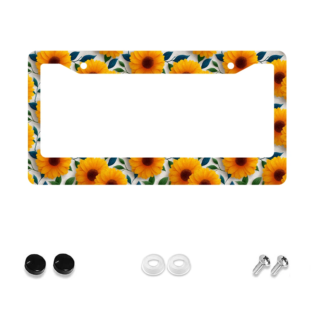 

1 шт. рамка номерного знака с желтым подсолнухом и 2 отверстиями, алюминиевый материал, 6x12 дюймов, с набором винтов, ретро-новинка, декор для автомобиля