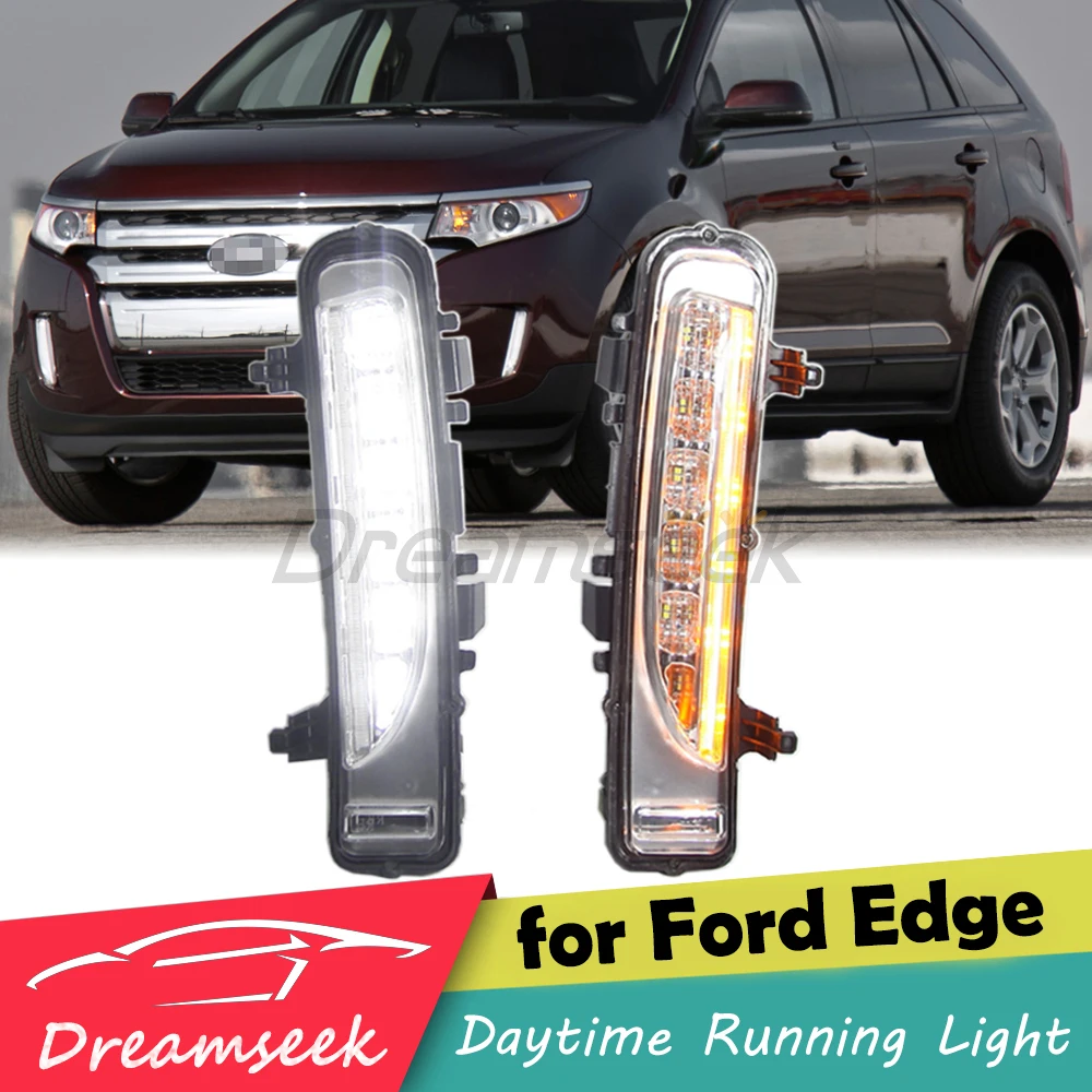 LED DRL Daytime Running Light For Ford Edge Facelift Model 2011 2012 2013 2014 Bumper Fog Lamp Cover With Yellow Turn Signal