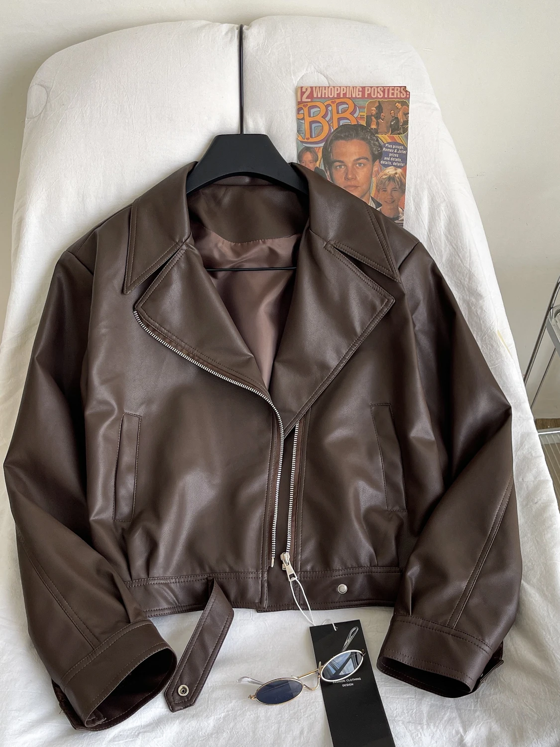 Faionable cuir PU Biker Jaet femmes ort Sle avec col montant boutonné tenue décontracté pour la saison d'automne