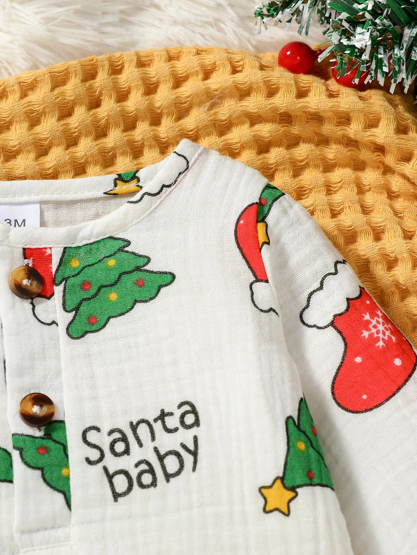 Baby Boys/Girls Long Sleeve Print Cartoon Christmas Trees For Newborn-12M Cotton Soft Jumpsuit Christmas Clothing