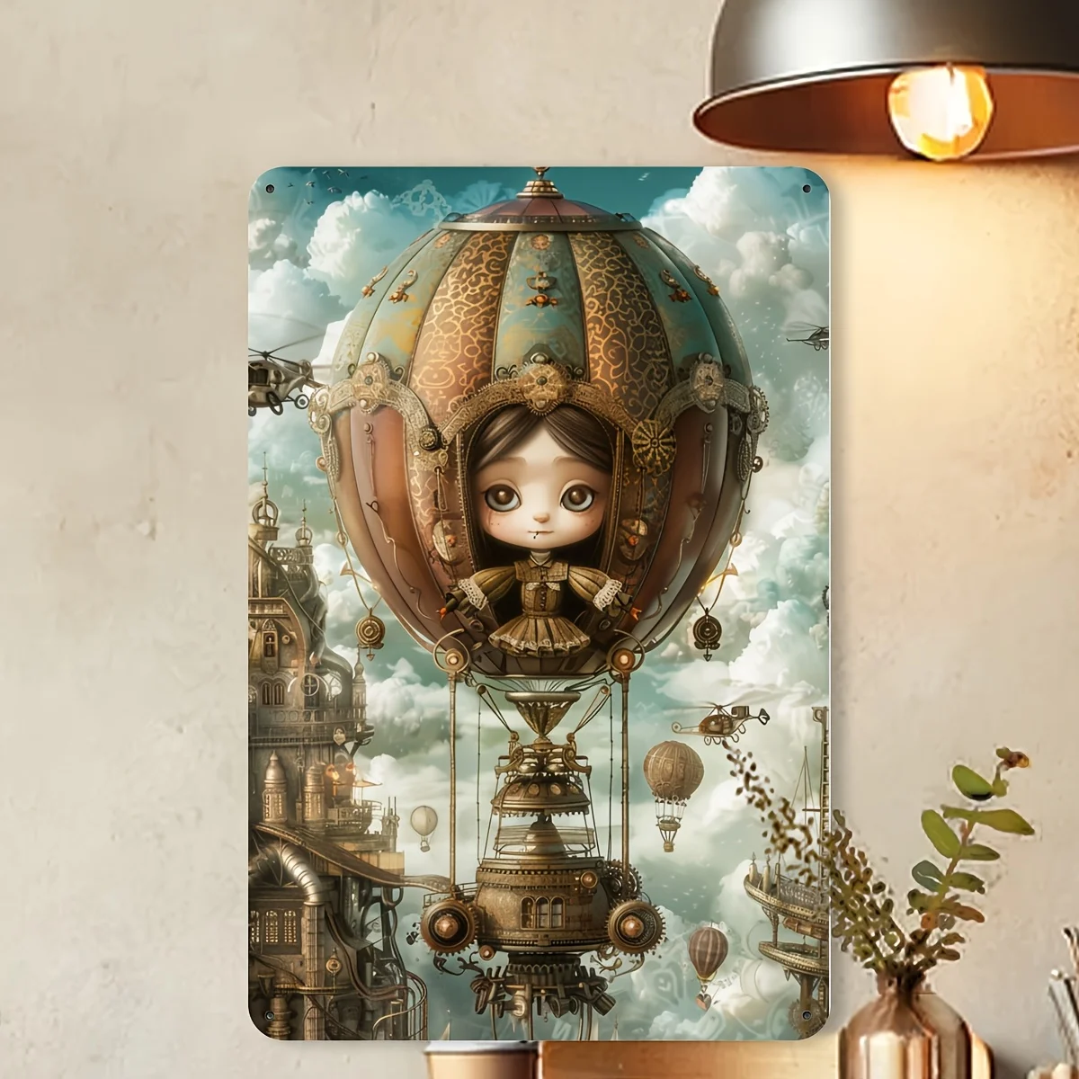 2D Flat 1pc Steampunk Hot Air Balloon Metal Wall Art  Plate Decor for  Use in Home, Office, Cafe, Bar, Garage, Cafe Decoration