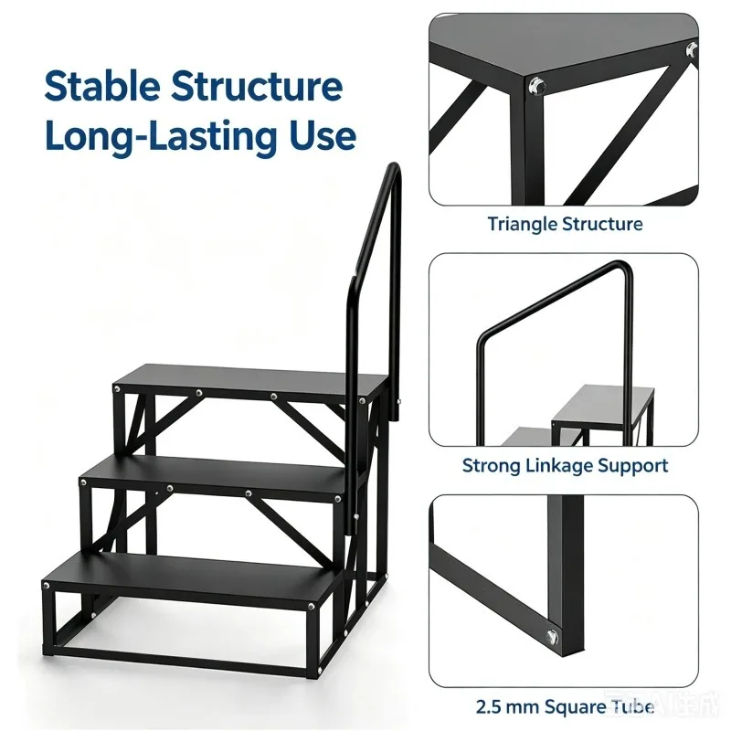 RV Step Ladder With Handrail 2/3/4 Tiers Removable Mobile Industrial Step Stool Bathtub Stair