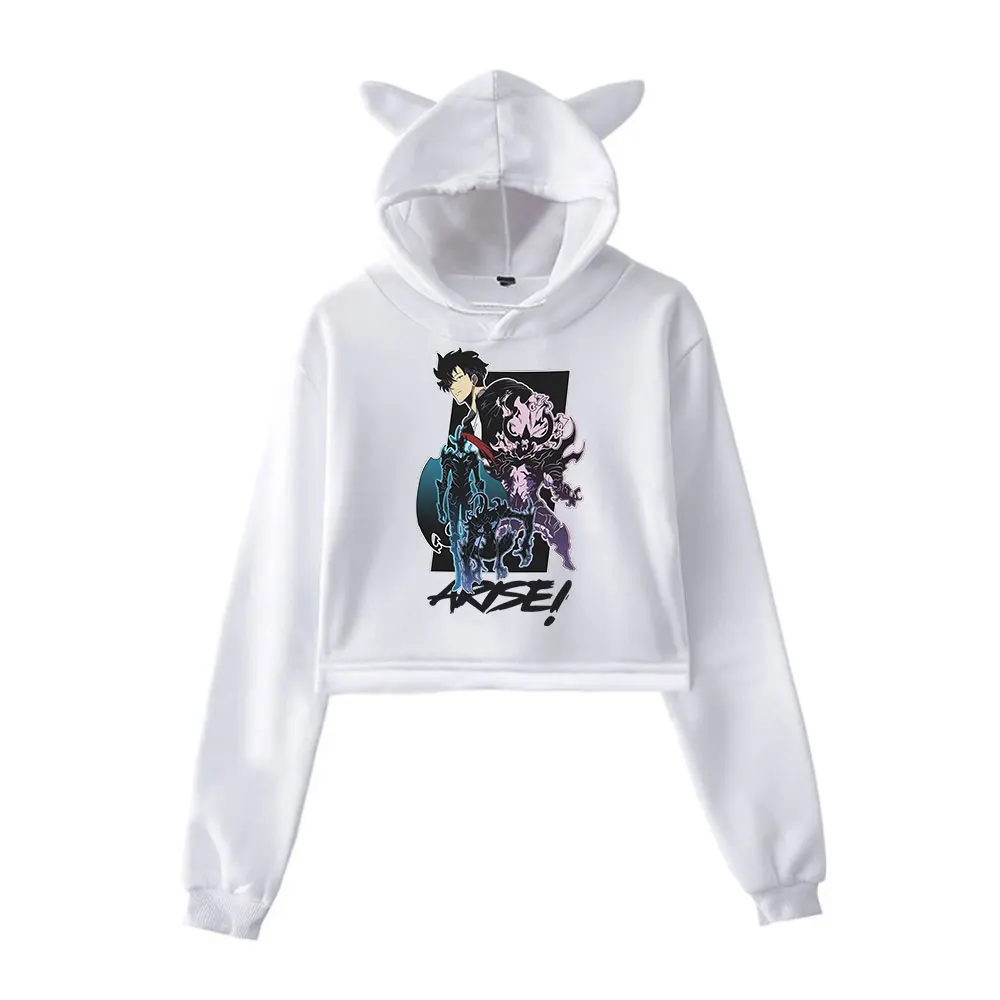 Solo Leveling Vintage 90s Streetwear logo Hoodie Merch Hoodies Sweatshirts for Girls Cat Ear Crop Sports Pullover Fashion