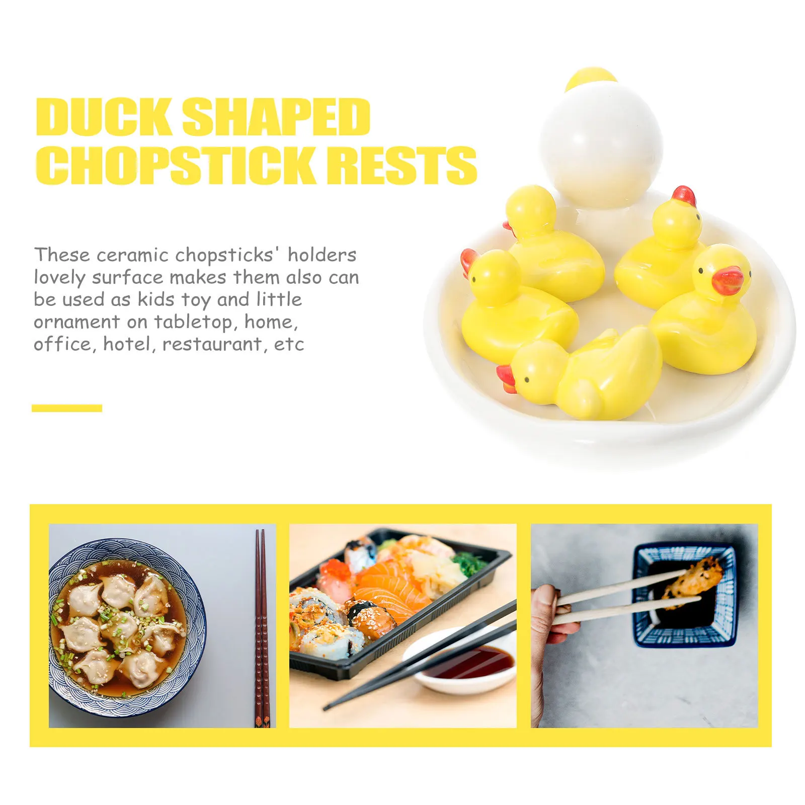 

6Pcs Yellow Ceramic Chopsticks Holders Cute Duck Shape Chopstick Rests Spoon Fork Holders Home Kitchen Table