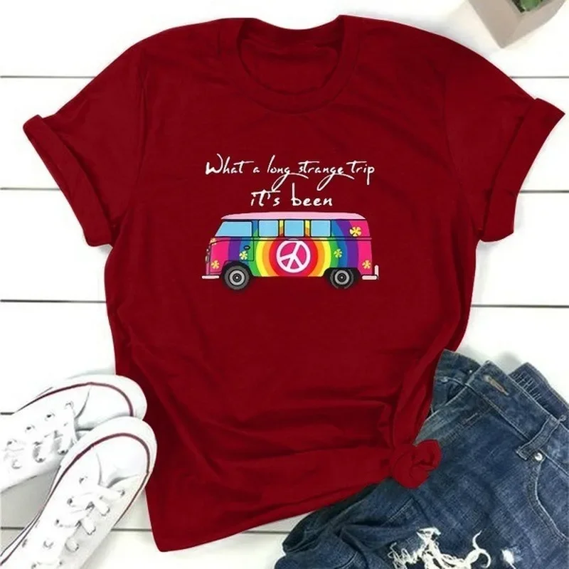 Rainbow Bus Print T Shirt Women Short Sleeve O Neck Loose Tshirt Summer Women Tee Shirt Tops Camisetas Mujer