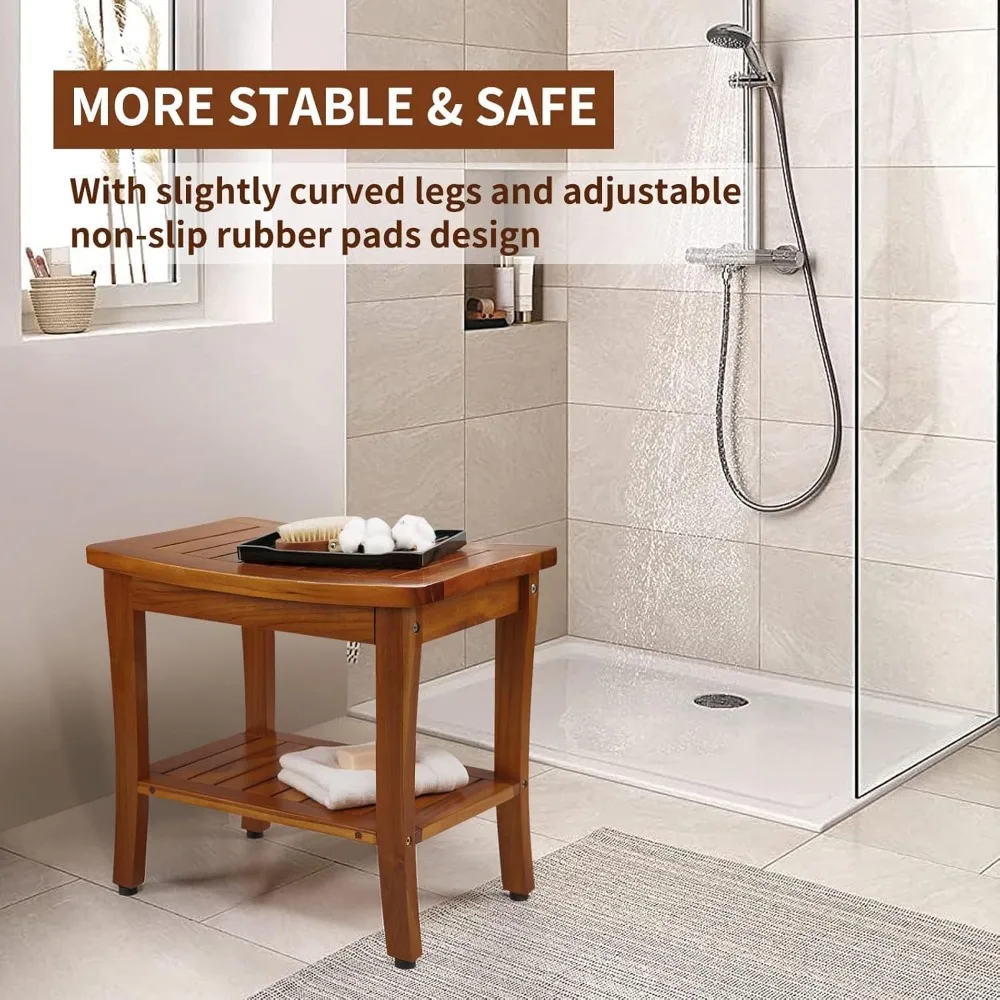 

20" Teak Shower Bench Waterproof Wooden Chair for Inside Use, Teak Shower Stool for Bathroom, for Elderly, Assembly Required