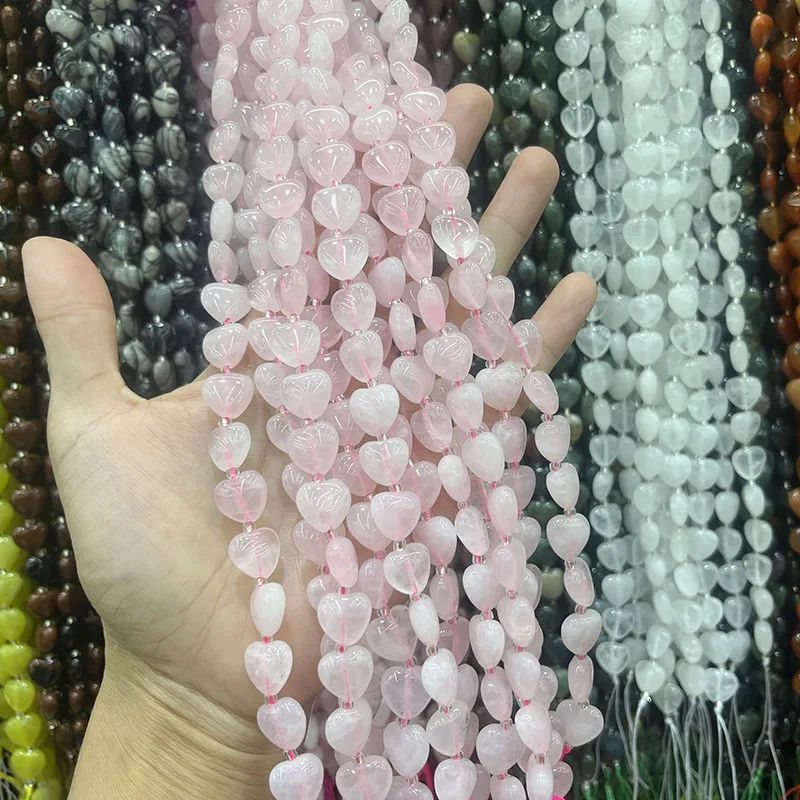 12-20MM Love Heart Natural rose quartz Loose Space Beads for Jewelry Making Diy Earrings  Bracelet Necklace Accessories 15“