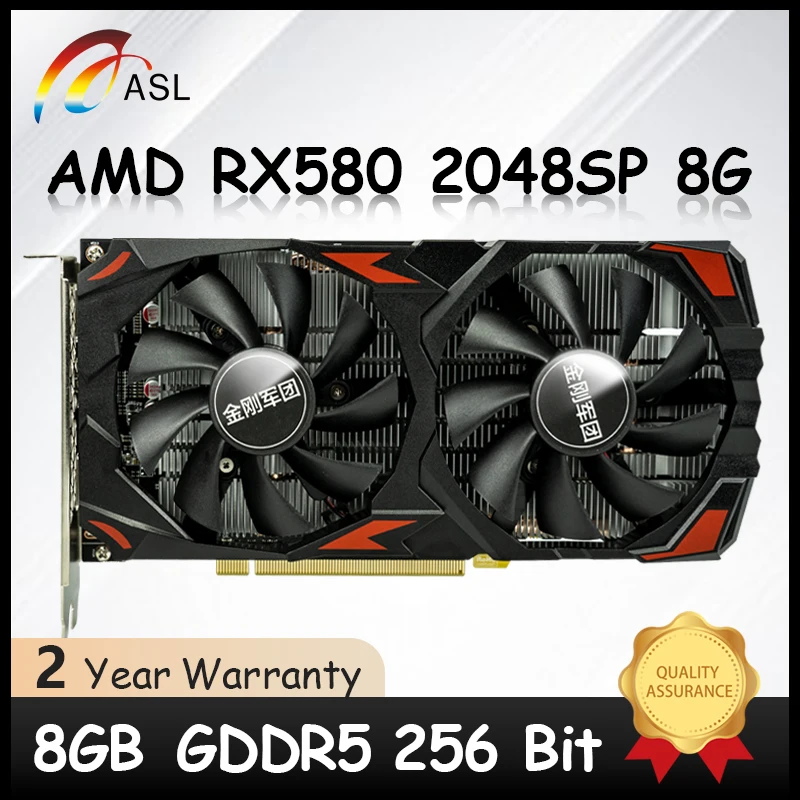 Asl amd radeon rx 580 2048sp 8gb gddr5 256bit pci-e 3.0 placa de vídeo para jogos placa gráfica com hdmi-compatível dp para desktop pc