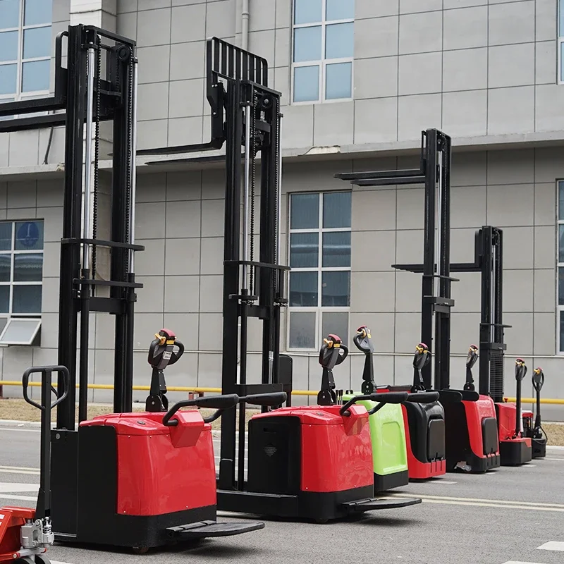 Electric Stacker 1.5T 2T Triplex Mast 4-5M Lift Lithium Battery Straddle Legs Warehouse Pallet Stacker Forklift