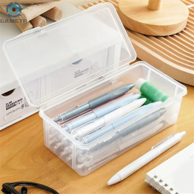 1PC Large Capacity Pencil Case Box PP Material Transparent Pencil Box Stackable Office Supplies Storage Organizer Box