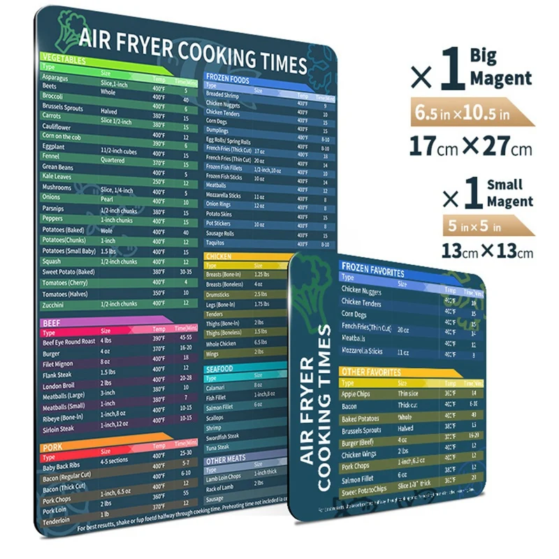 2 Pcs Airfryer Magnetic Cooking Time Sheets Airfryer Accessories Cooking Time Quick Reference Guide Sheet For Delicious Food