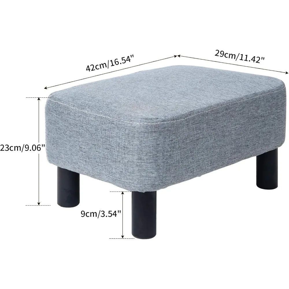 Two Piece Set of 16 Inch Footstool, Linen Cushioned Footstool, Modern Rectangular Stool with Cushioned Seat and Loose Legs