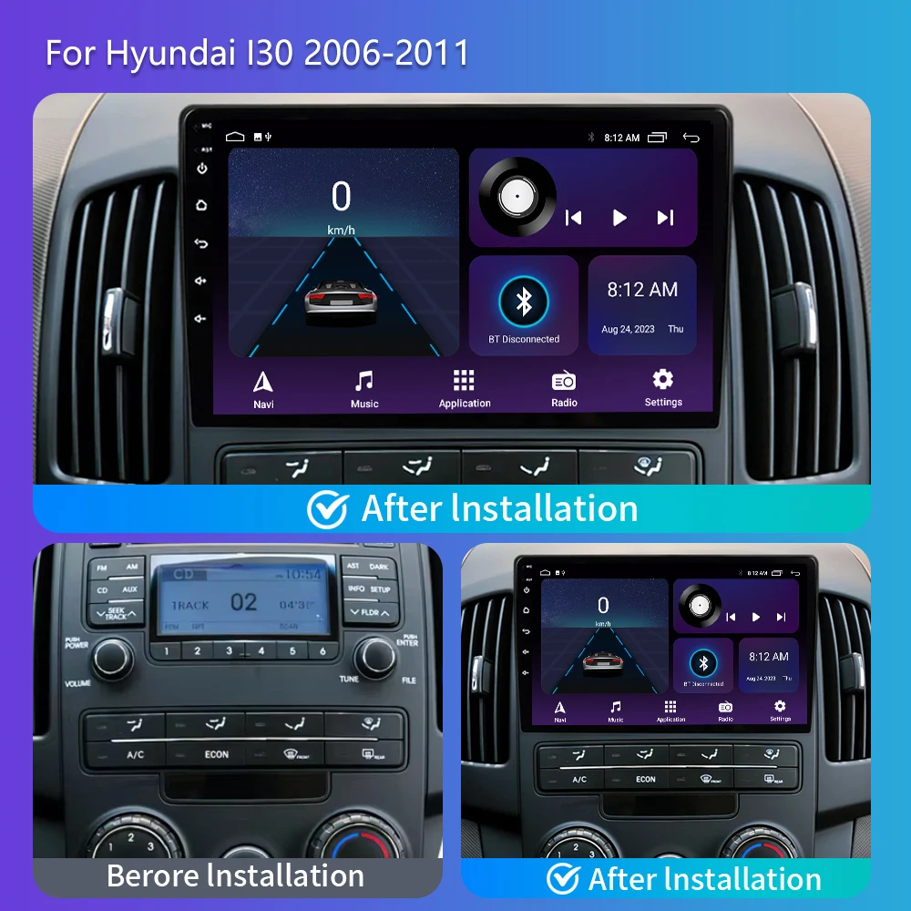 Android Auto For Hyundai I30 2006 2007 2008 2009 2010 2011 Car Radio Multimedia Video Player System Navi GPS Stereo Carplay 4G