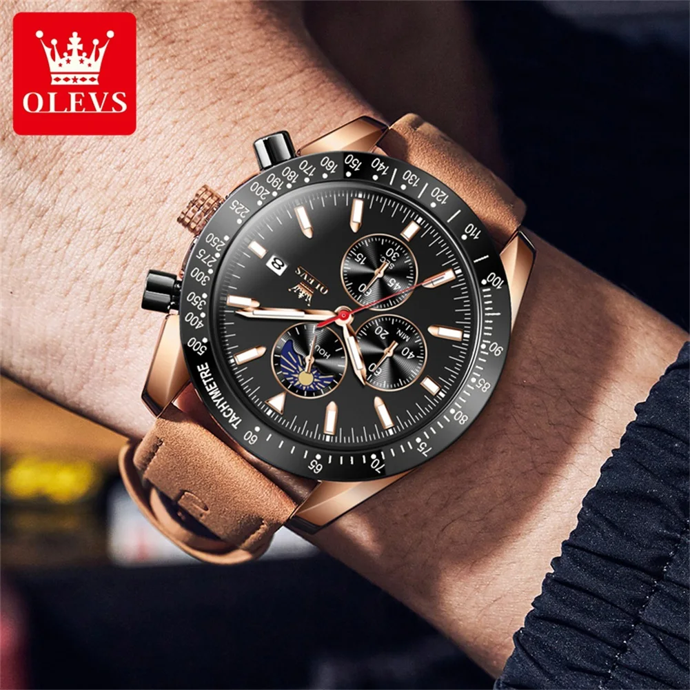 นาฬิกาควอทซ์แบรนด์ OLEVS มัลติฟังก์ชั่นกันน้ำสำหรับผู้ชาย9980