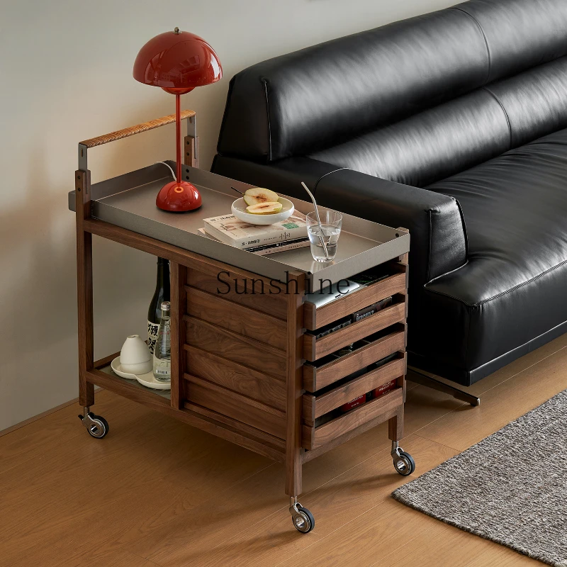 

Mobile trolley retro black walnut home modern living room side few