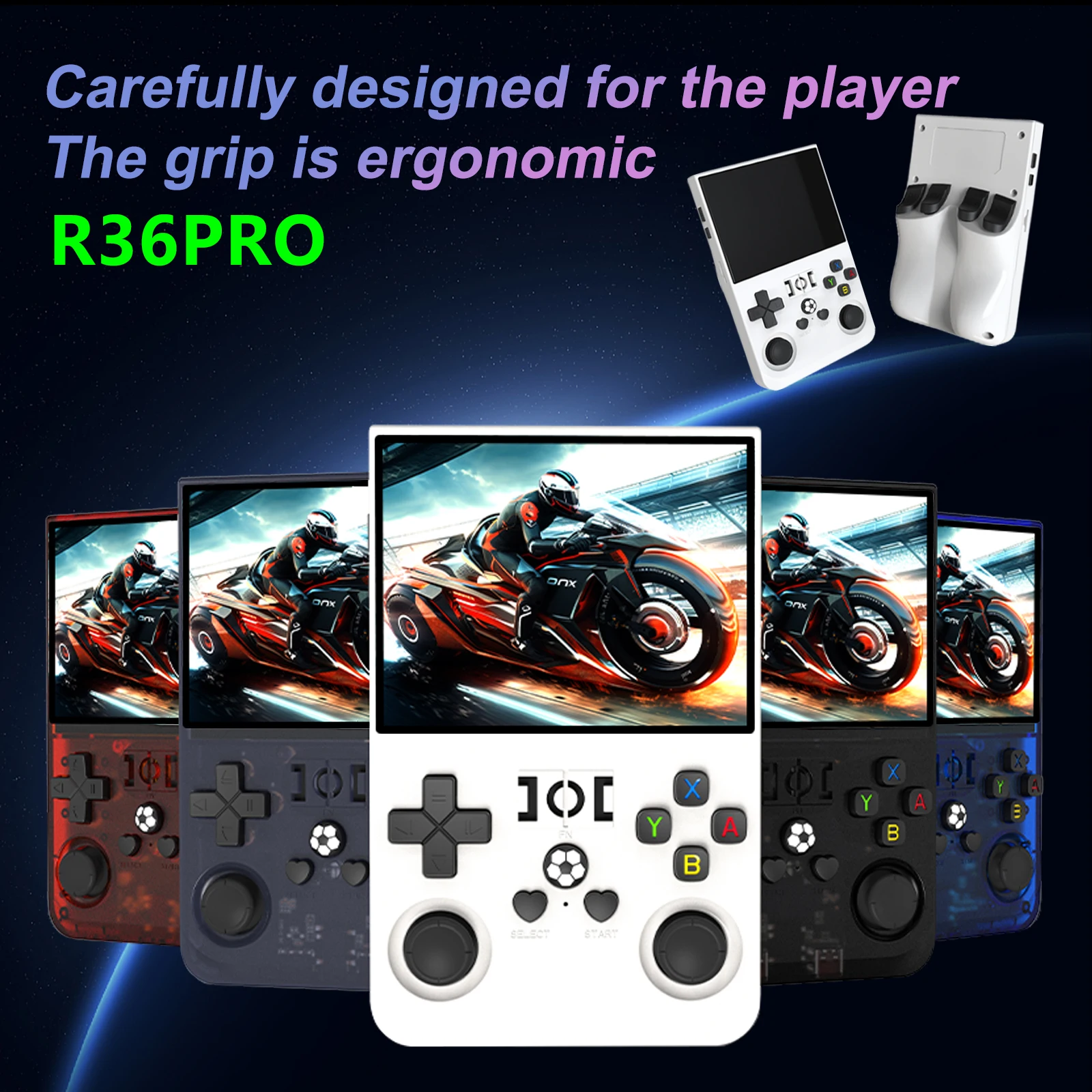 Open Source R36PRO Handheld Game Console Linux System 3.5inch HD Screen 4000mAh Play 6h 1GB+8GB RAM, Support TFcard 64GB 128GB