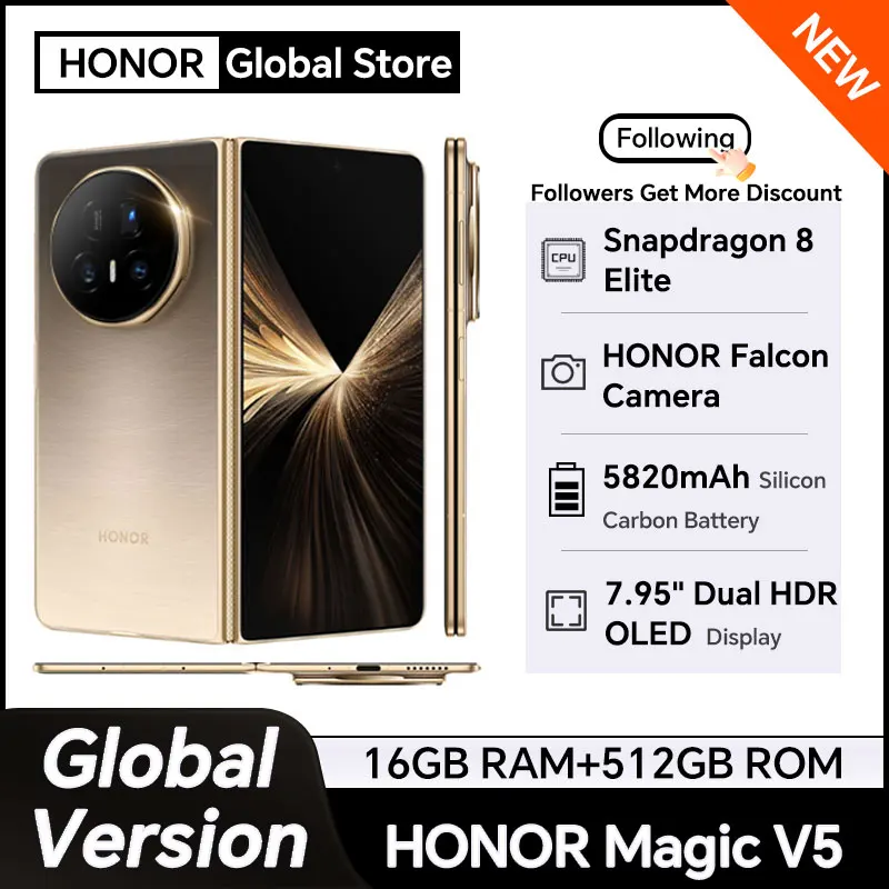 2025 New HONOR Magic V5 Global Version Snapdragon 8 Elite 7.95
