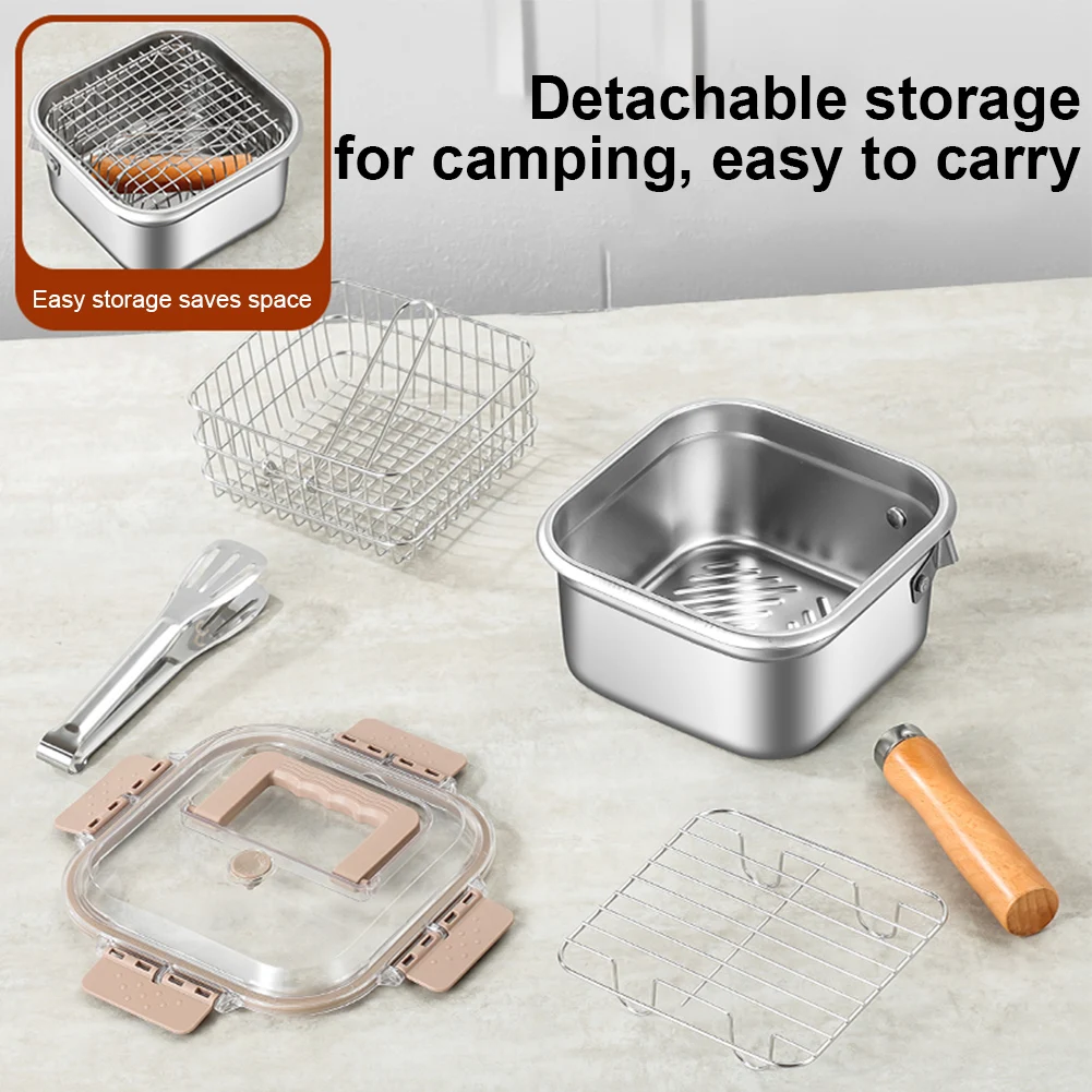 2500ml Hiking Cooking Set Camping Cookware Set Square Camping Cooking Pot Multifunctional Camping Equipment Deep Fryer Pot