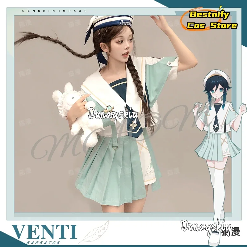 CosplayAnime Genshin Impact Cosplay Venti femmes jiakei robe Costumes veste ample manteau à capuche à manches courtes jupe ensemble déguisement