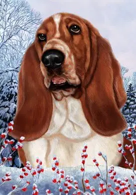 Best of Breed Basset Hound Winter Berries Garden Flag