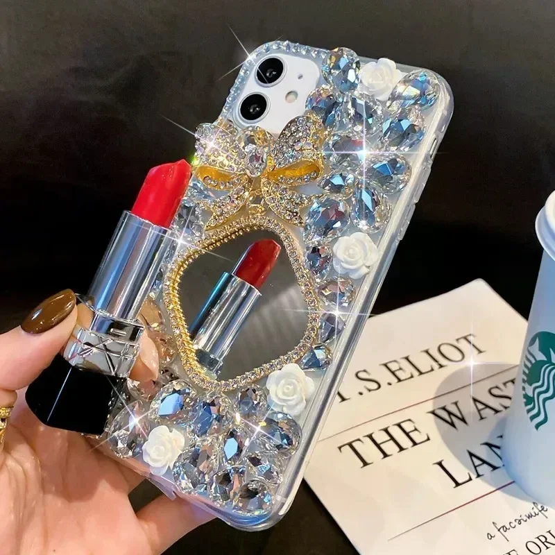 

Luxury Diamond Bowknot Flower Bling Crystal Mirror Case Cover for Huawei P50 P60 P70 Ultra Mate 50 60 Pro