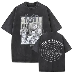 Washed Vintage Rock Band Korn Sick & Twisted Tour 2000 Tshirts Male Alternative Nu Metal Music T-shirt Men Oversized T Shirts