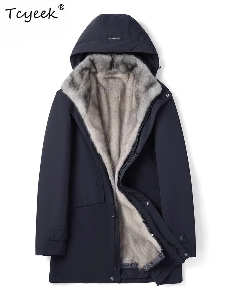 

Tcyeek Natural Mink Fur Jacket Men Warm Real Fur Coat Winter Clothes Warm Mens Coats New in Outerwears 2025 Mink Fur Collar