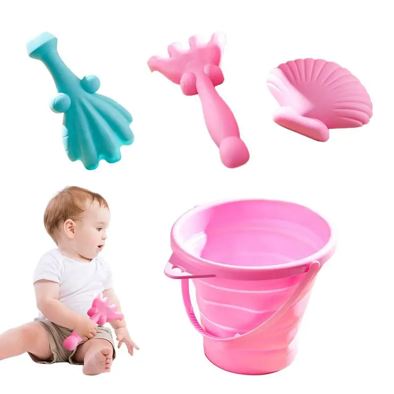 

Foldable Bucket Beach Toys Children's Silicone Beach Toys Set Bright Colors Silicone Beach Toys for Lake Backyard Beach Garden