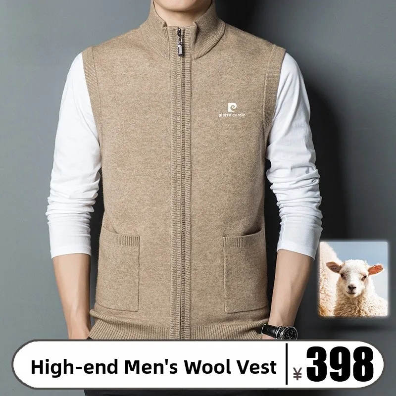 

Мужской шерстяной вязаный жилет Pierre Cardin на молнии, однотонный, в стиле кэжуал, городской стиль