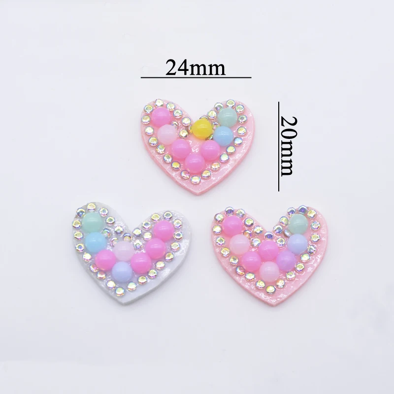 30Pcs 24*20mm Colorful Padded Rhinestone Heart Patches for DIY Clothes Hat Sewing Headwear Hair Clips Decor Appliques Accessory