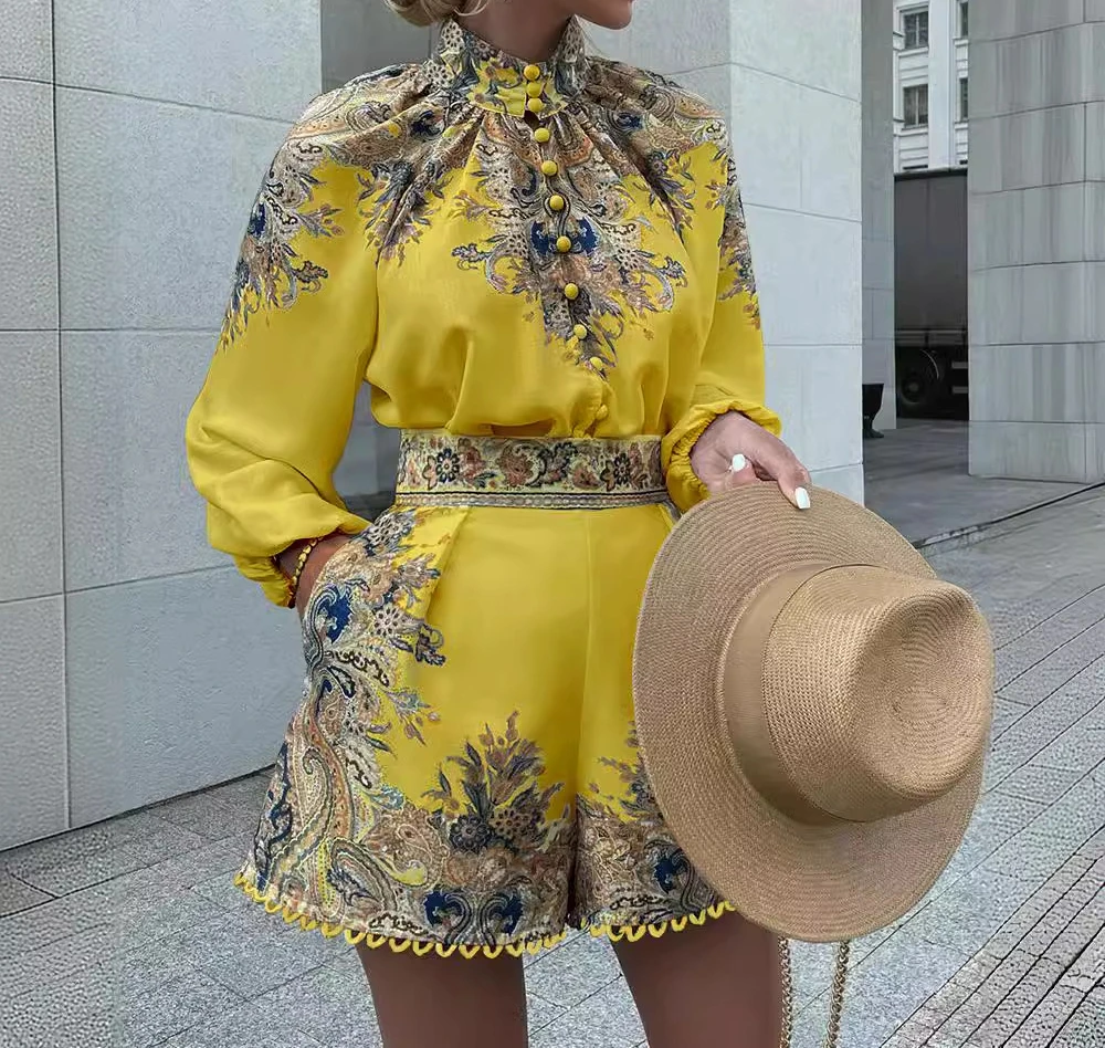 Set with Women\'s Shorts Summer 2024 Long Sleeved Top and Fashion Half Pants Printing Suits Y2k Topshorts for Female Streetwear