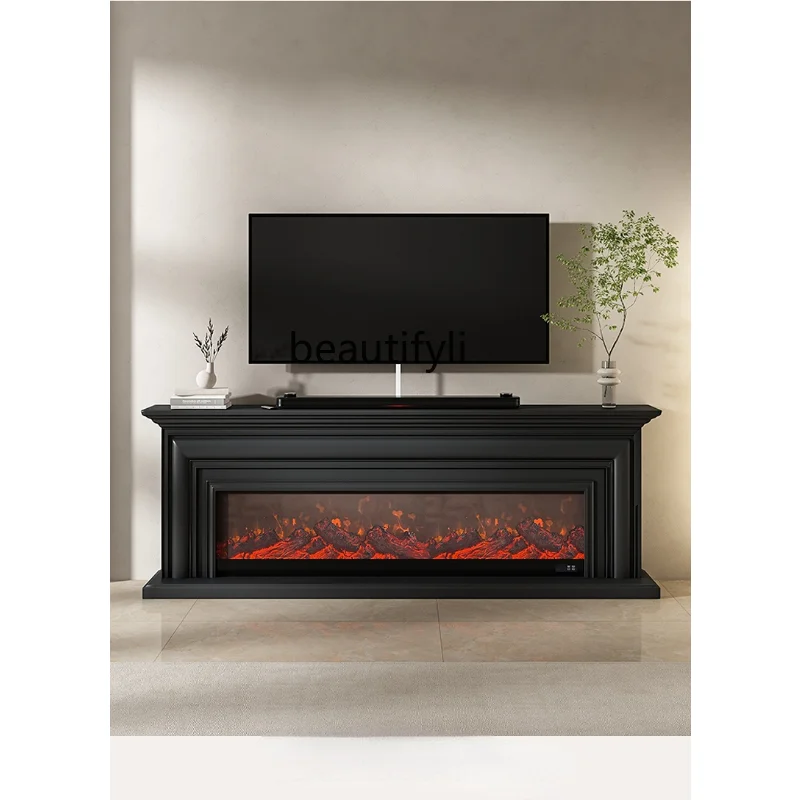 

Italian Simple Fireplace TV Cabinet Black Heating Electronic Fireplace Simulation Curio Cabinet Floor Cabinet furniture