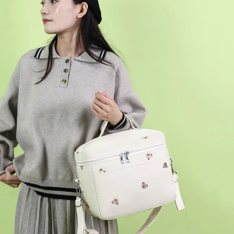 Baby Stroller Nappy Bag Korea Cute Bear Embroidery Flower Mommy Bag Soft Maternity Shoulder Pack Portable Baby Diaper Organizer