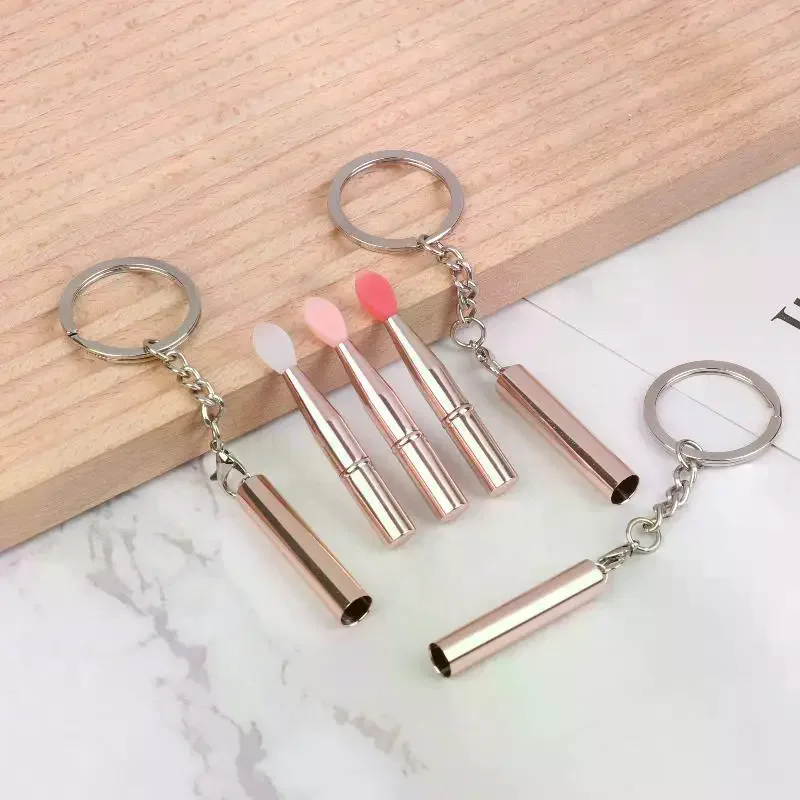 1pcs Lip Brush Keychain Portable Multifunctional Silicone With Cover Dustproof Lipstick Eye Shadow