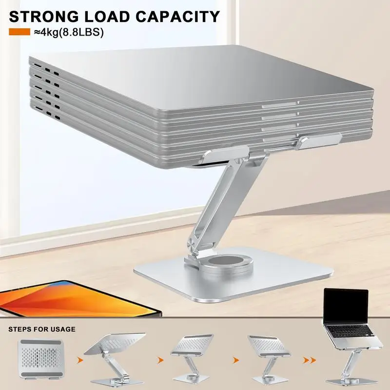 

Laptop Stand With 360 Rotating Base Foldable Computer Stand Laptop Riser Holder Rotary Shaft Desktop Cooling Base Aluminum Alloy