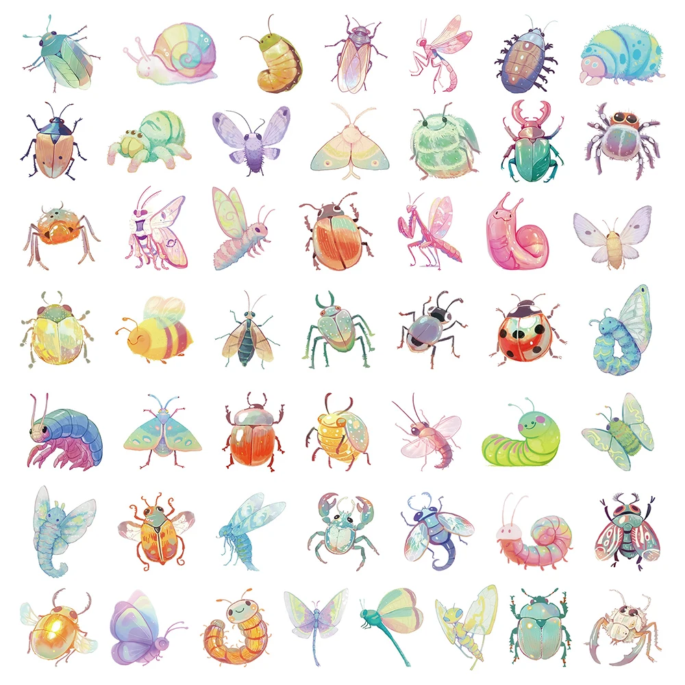 10/30/50개 재미있는 색상의 곤충 만화 스티커 귀여운 무당벌레 나방 데칼 노트북 자전거 기타용 미적 그래피티 스티커 장난감