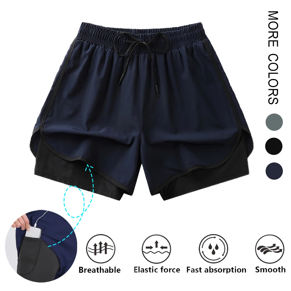 Summer Running Shorts Men Quick-Dry Inner Lining False Two Training Shorts Gym Workout Sports Shorts Boxer Shorts Jogger Shorts