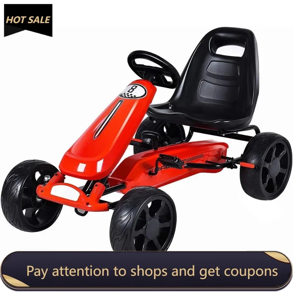 

Kids Go Kart, 4 Wheel Powered Ride On Toy, Kids' Pedal Cars for Outdoor, Racer Pedal Car with Clutch, Brake (Red) Freight free