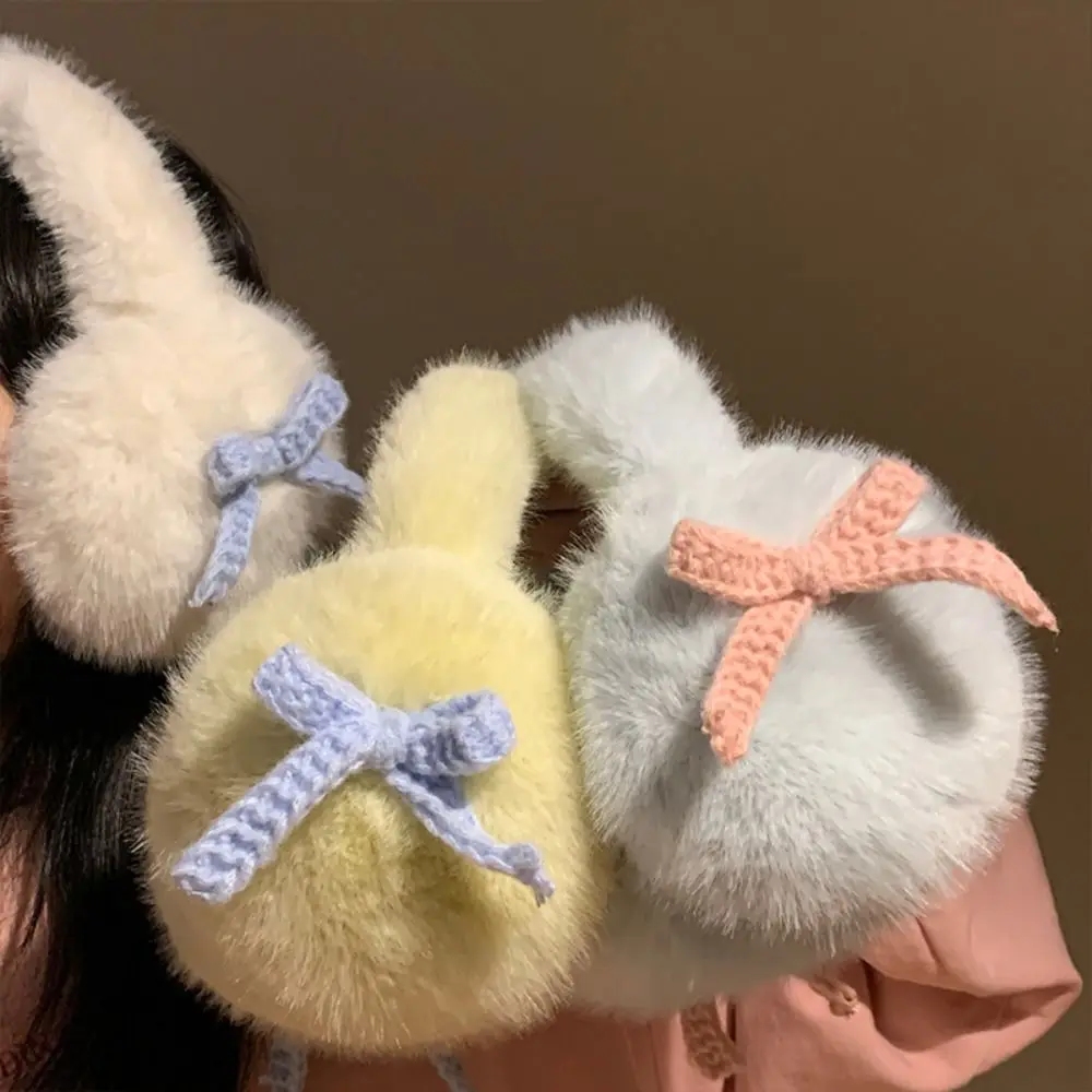 Doce à prova de vento y2k arco earmuffs quente ao ar livre fofo bowknot earmuffs esqui inverno feminino earflap meninas