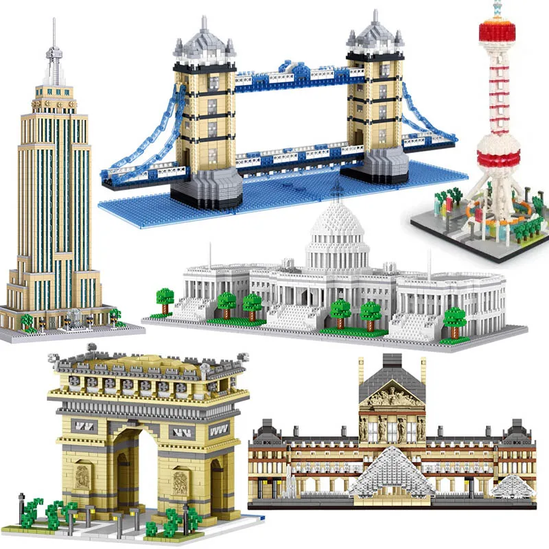 

World Famous Architecture Micro White House London Tower Bridge Big Ben Paris Louvre Building Blocks City Sydney Opera House Toy