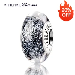 ATHENAIE Genuine Black Murano Glass Bead 925 Silver Core Shimmer Charm Bead Fit All European Bracelets Gift for Thanksgiving