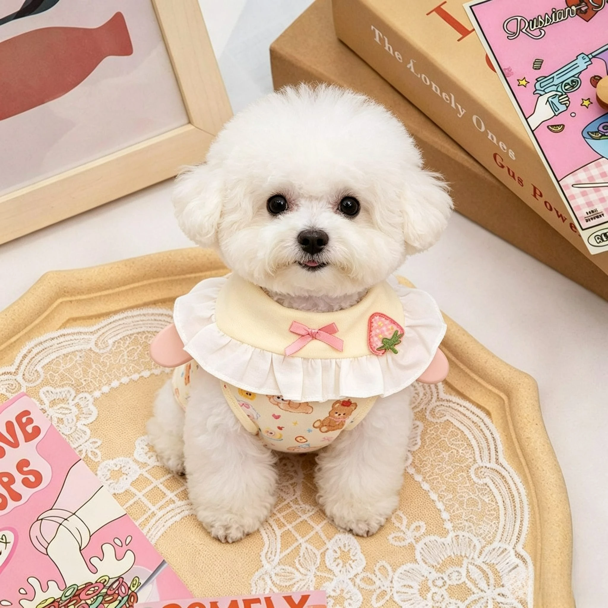 Pet Coats Cute Navy Collar Strawberry Pet Clothing Soft Breathable Bear Print Dog Vest for Small Dog Teddy Yorkshire Chihuahua view 3