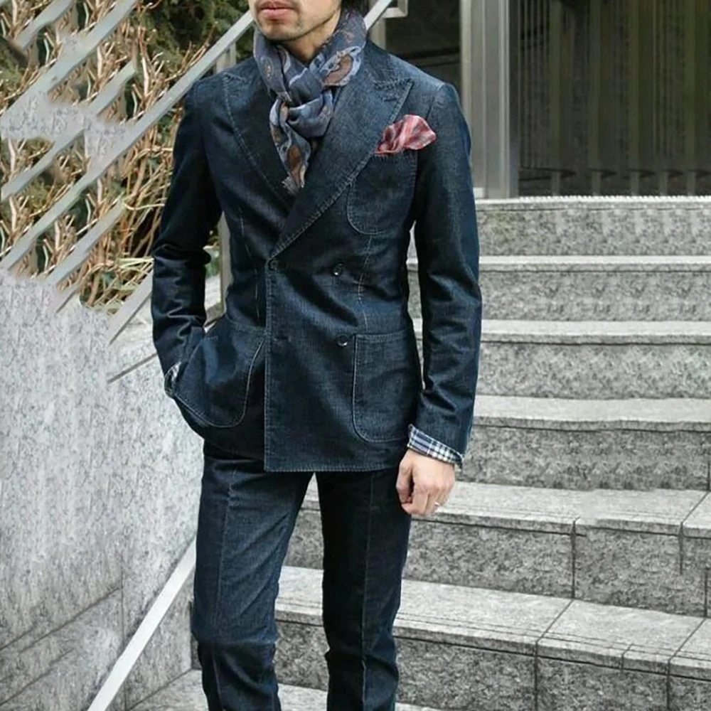 

Customized Men's Suits 2 Piece Jacket Pants Fashion Double Breasted Peak Lapel Blazer Fashion Daily Male Clothing Outfits